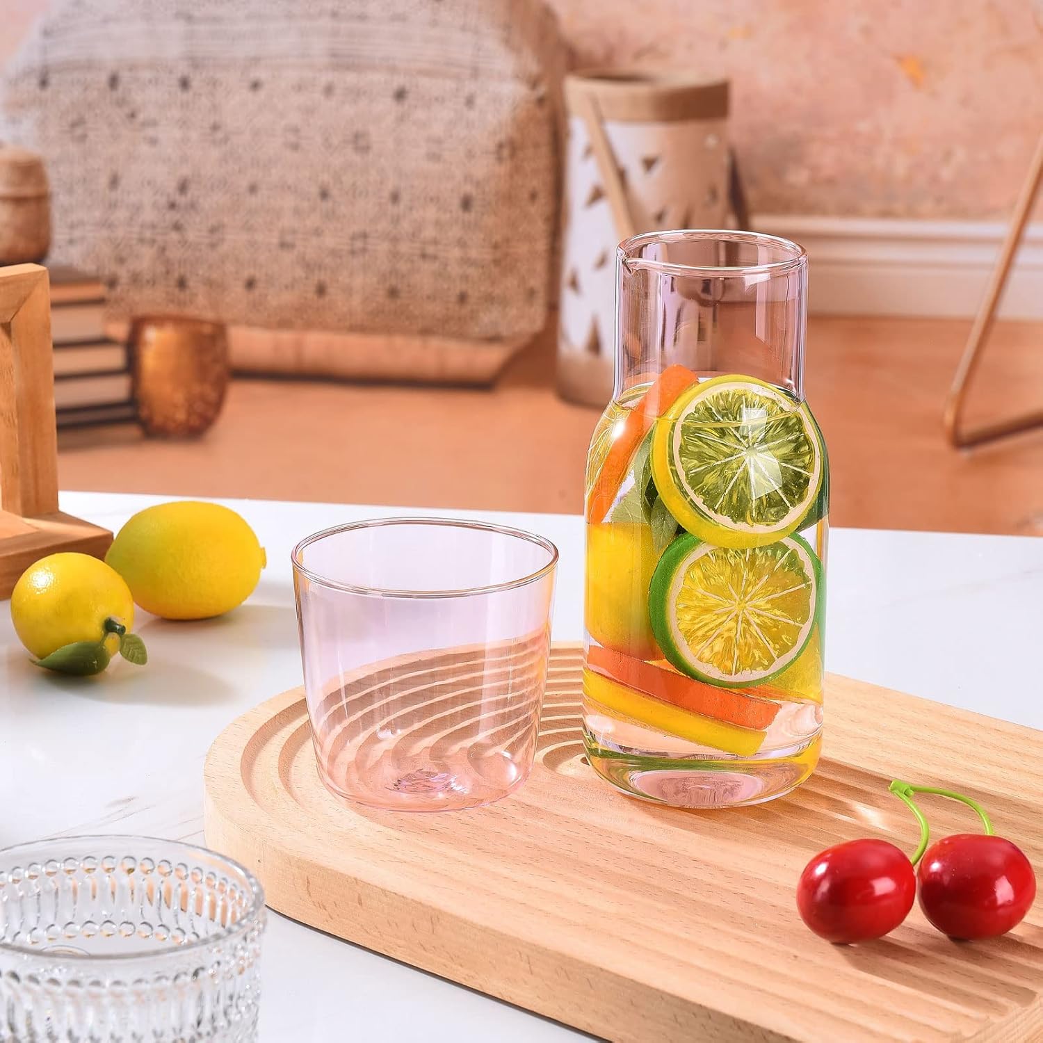 ZWMBYN Bedside Water Carafe and Glass Set, 17 Oz Crystal