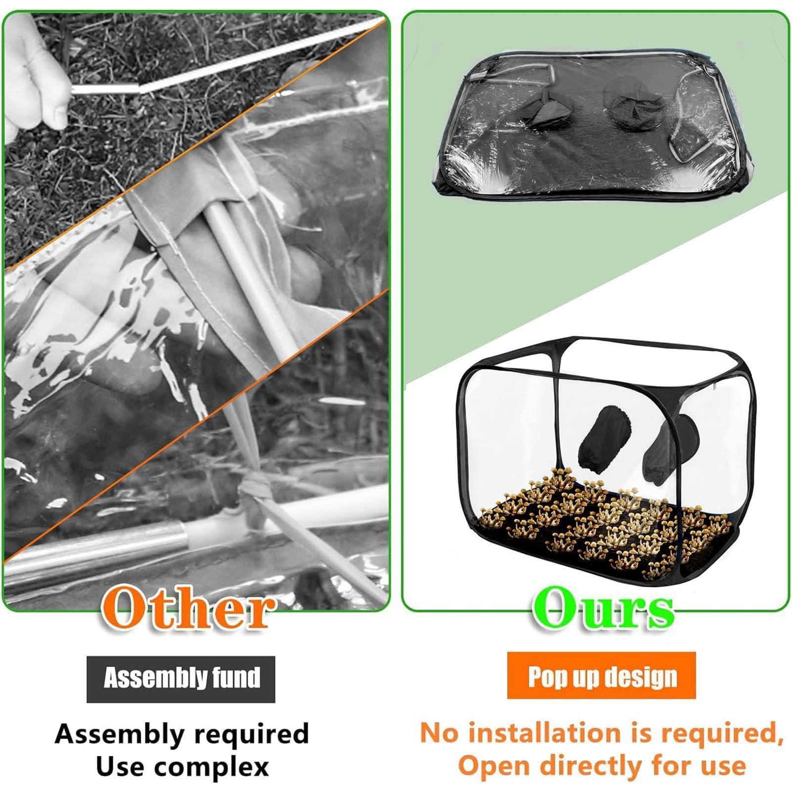 Boîte à air pour champignons, kit monotub pour champignons, kit de culture de champignons à domicile, sacs de culture pliables pour champignons, ensemble de conteneurs à champignons portables, noir