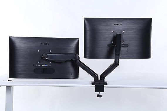 ApexDesk Dual Monitor Arm Desk Mount Adjustable Height Gas Spring VESA Mount with C Clamp & Mounting Base Computer Monitor Stand for Screen up to 32 inch Holds up to 20 lbs., Black (DMM-24)