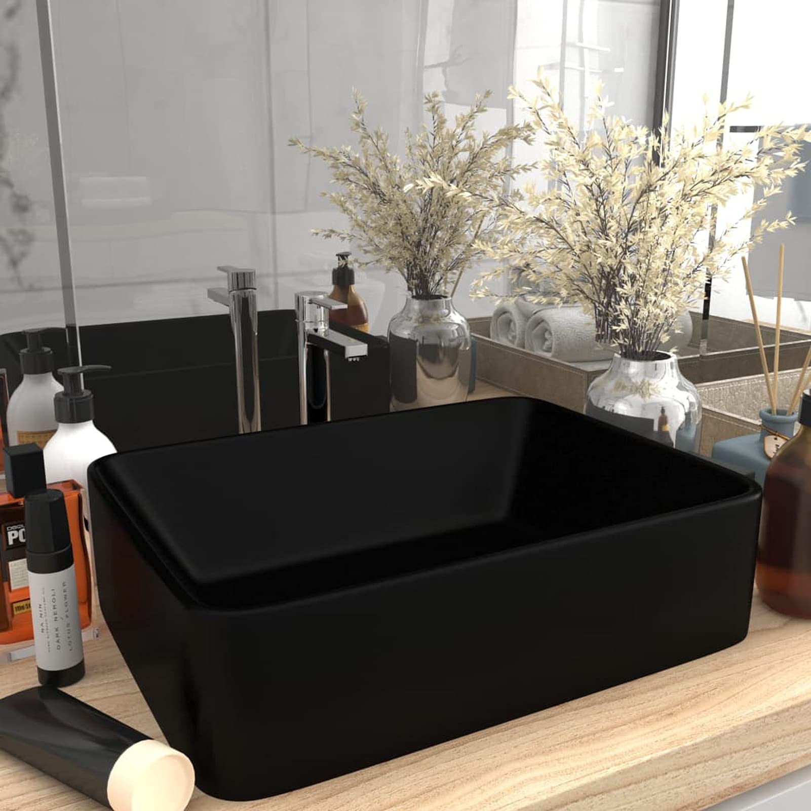 ZEYUAN Lavabo de Lujo, Lavabo sobre Encimera, Lavabo Baño, Muebles De Baño, Mueble Lavabo, de cerámica Negro Mate 41x30x12 cm