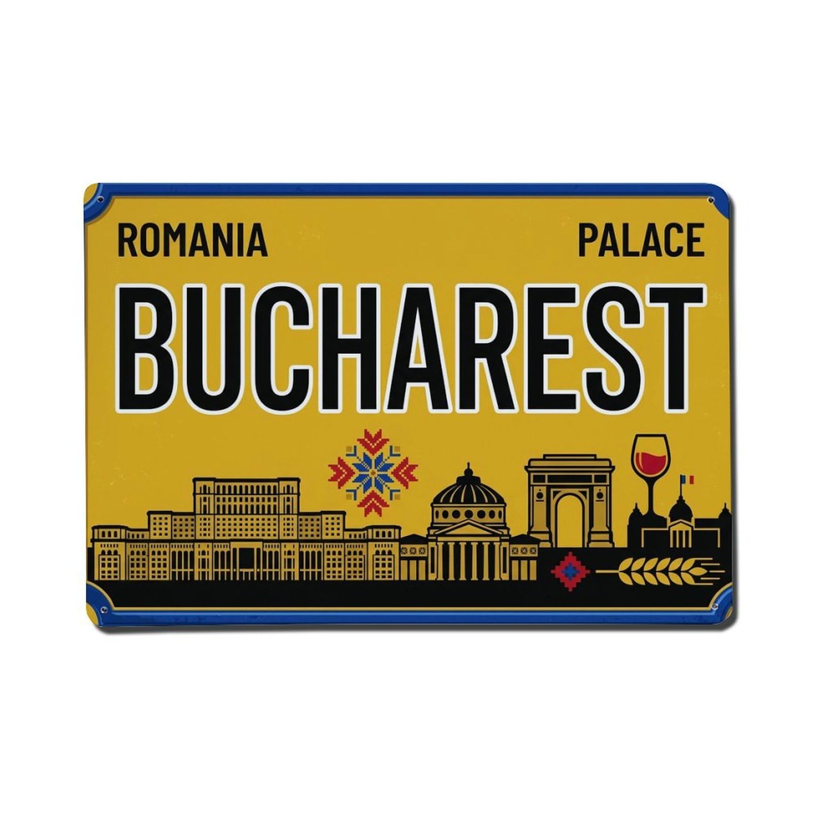 Xanthor Style Vintage Travel Bucharest Palace Parliament Metal Tin Sign