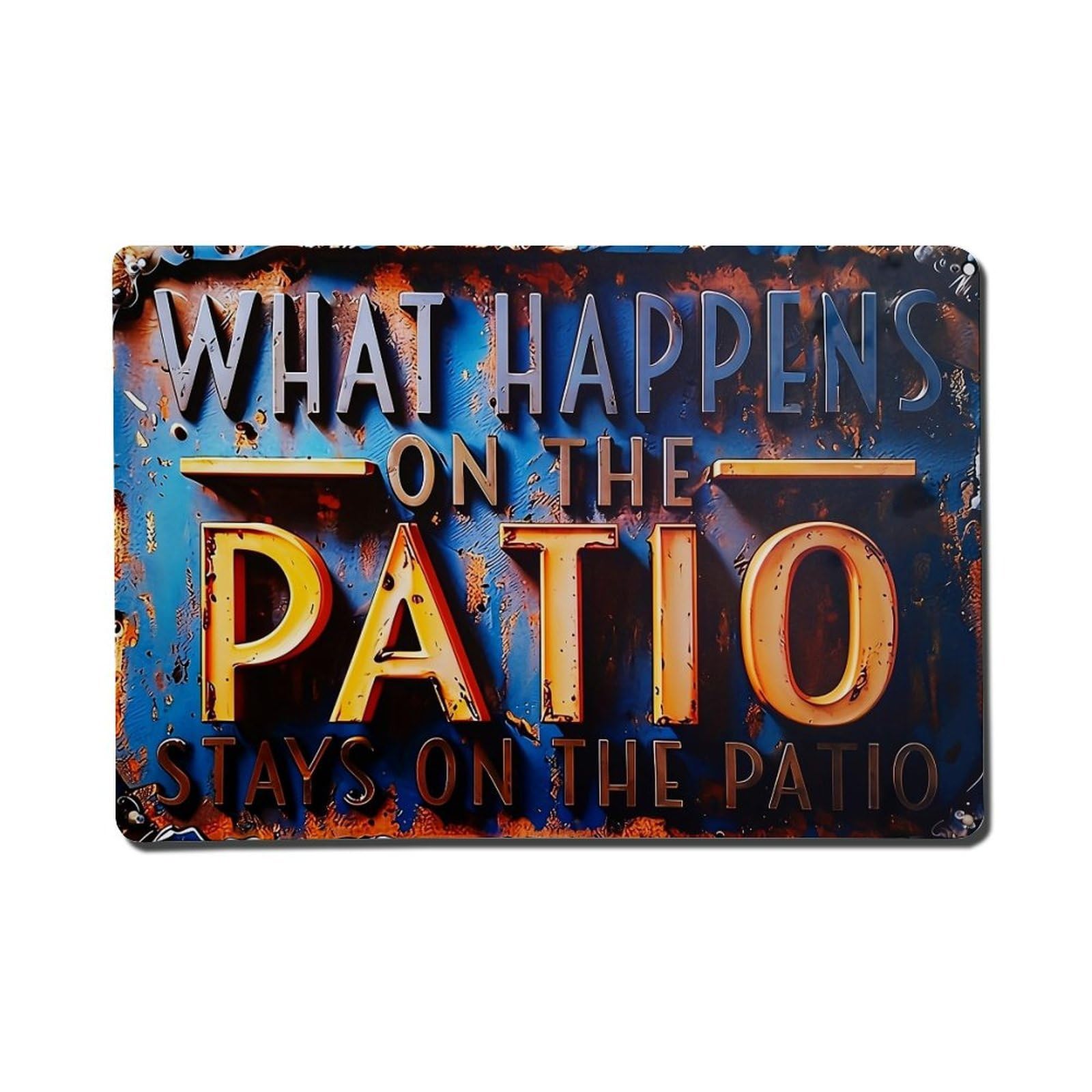 What Happens On The Patio Stays On The Patio Retro Metal Tin Sign, Vintage Decor Art Poster for Bar, Home, Man Cave, Kitchen, Laundry Room Gift 8x12Inch