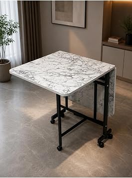 Çok Amaçlı Açılır Katlanır Ahşap Kelebek Masa Beyaz Mermer 60x120