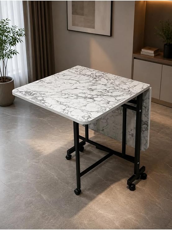Çok Amaçlı Açılır Katlanır Ahşap Kelebek Masa Beyaz Mermer 60x120