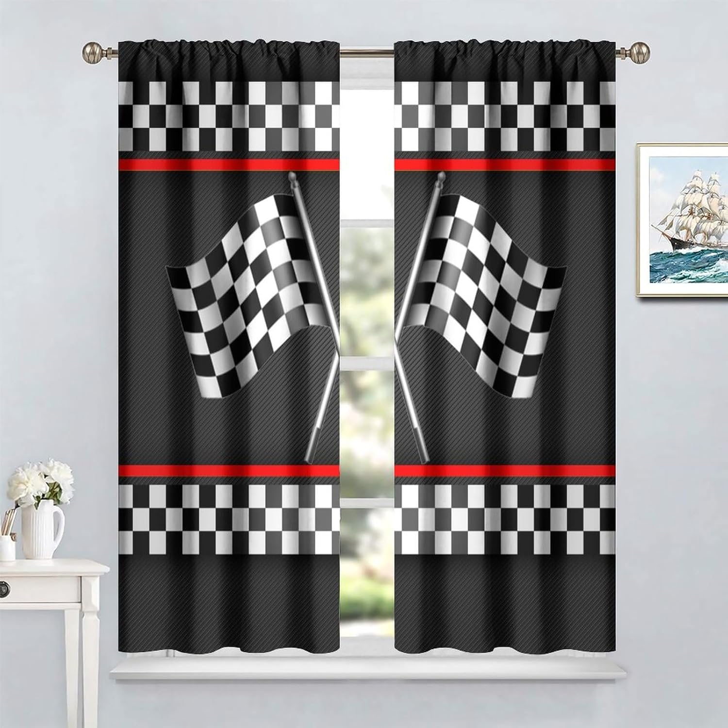 Kids Racing Car Curtains for Boys Bedroom Teens Race Sports Car Game Room Decor Rod Pocket Blackout Window Treatments Drapes for Living Room Kitchen Home Decor W21xL63in 2 Panels