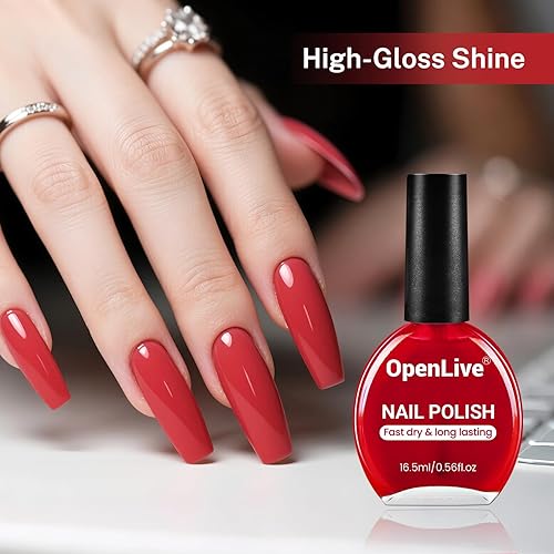 Miniatura 4 de 16.5 ml Esmalte de uñas rojo de gran volumen de secado rápido, esmalte de uñas de secado rápido y de larga duración para arte de uñas DIY, manicura