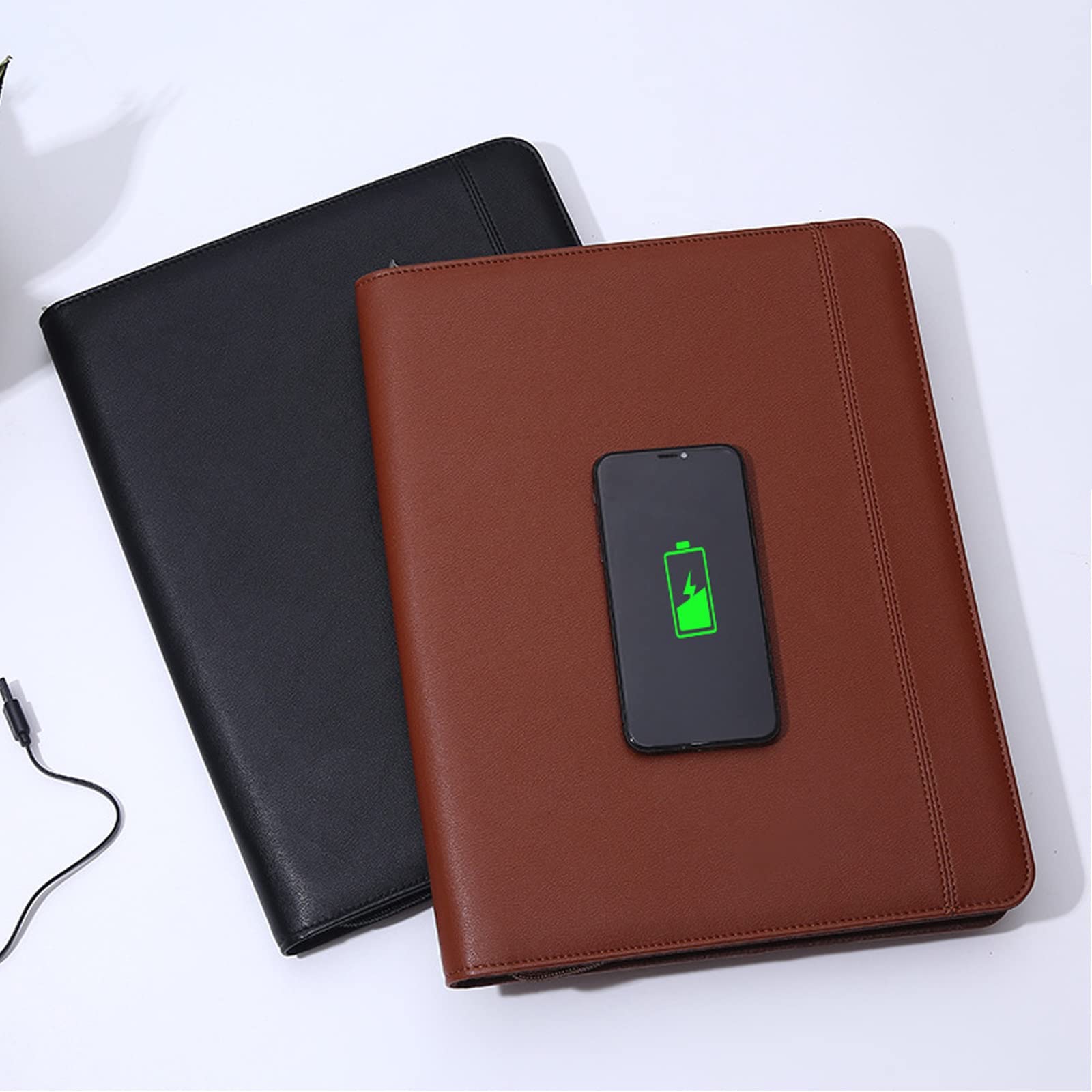 Cartella multifunzione A4 in pelle PU con caricatore, calcolatrice e organizer per notebook, per professionisti (argento)