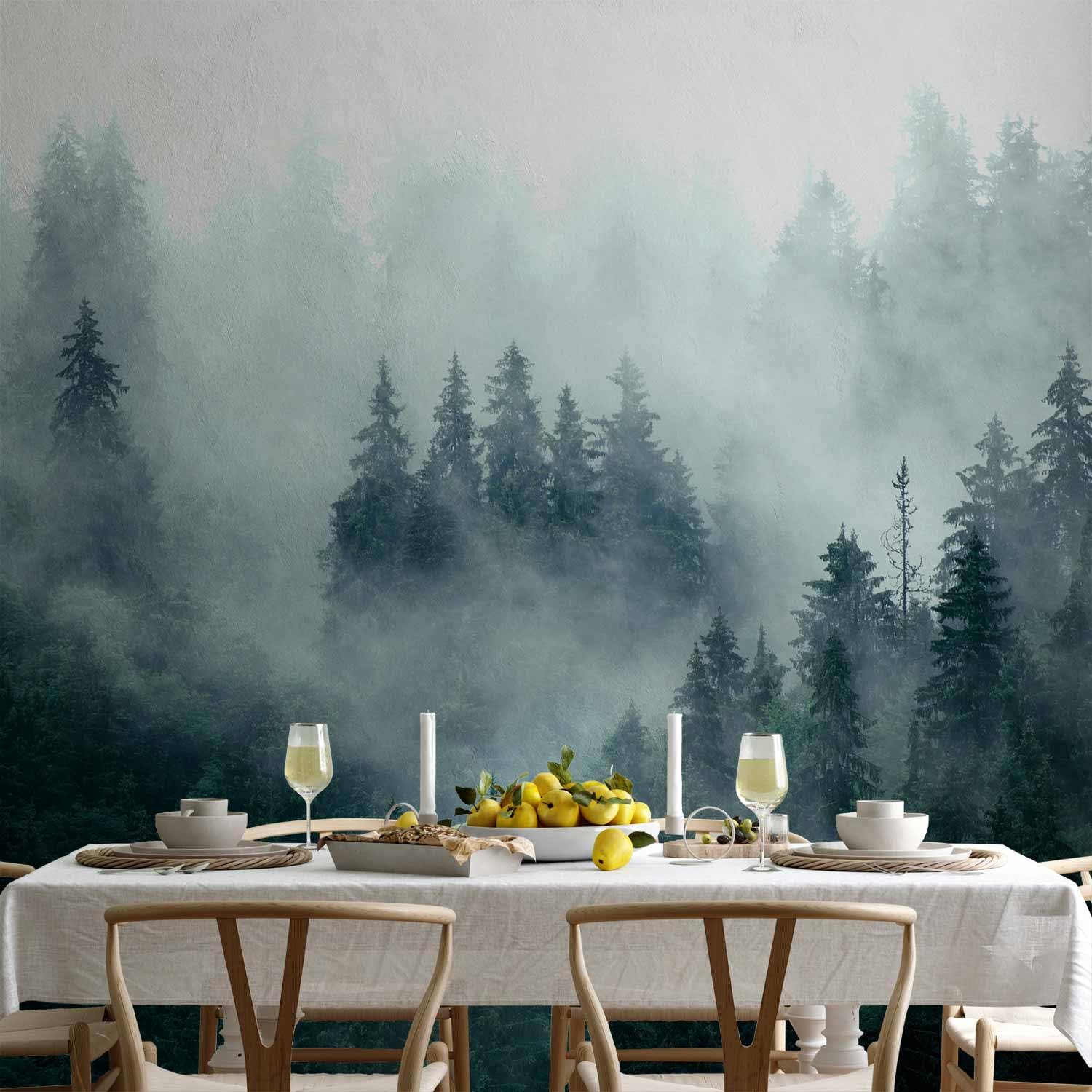 murando Fototapete selbstklebend Wald Nebel 490x350cm Foto Tapete Tapetenfolie Möbelfolie Wandverkleidung Wandtapete Motivtapeten Bildtapete Wohnzimmer 3d Effekt Modern Natur Landschaft skandinavisch