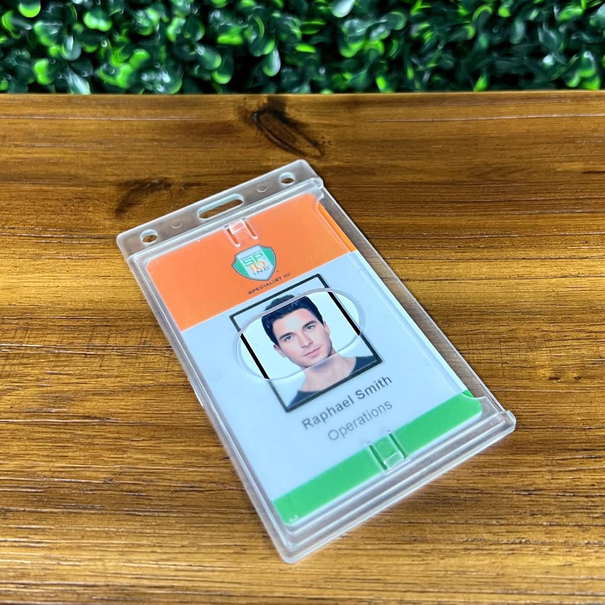 Bulk 50 Pack - Hard Plastic Badge Holder with Thumb Notch Slide Removal - Vertical Side Load - Clear Frosted Rigid Plastic - Holds One Standard Credit Card Sized Name Badge by Specialist ID