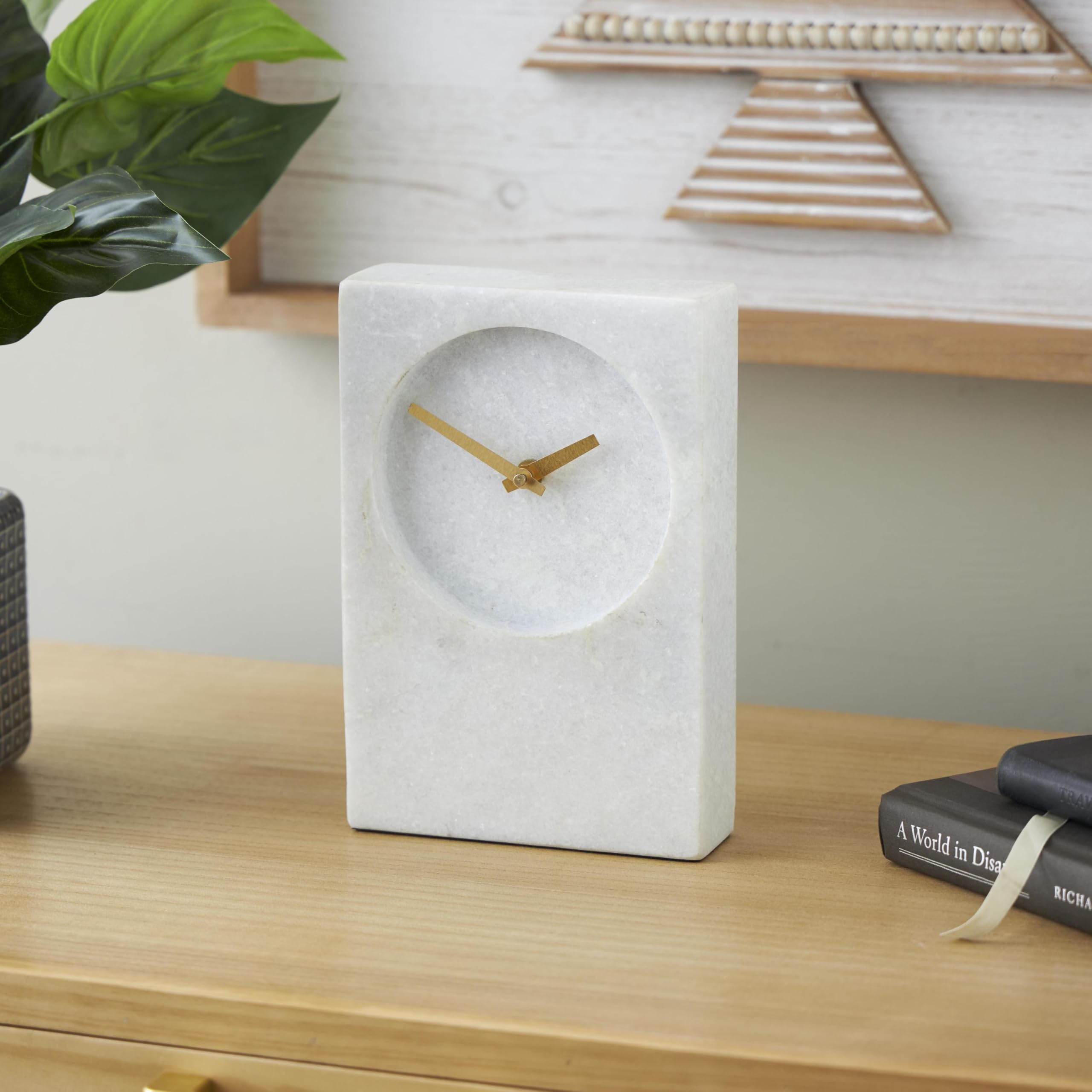 Deco 79 Marble Minimalistic Rectangular Clock with Recessed Numberless Clockface, 6