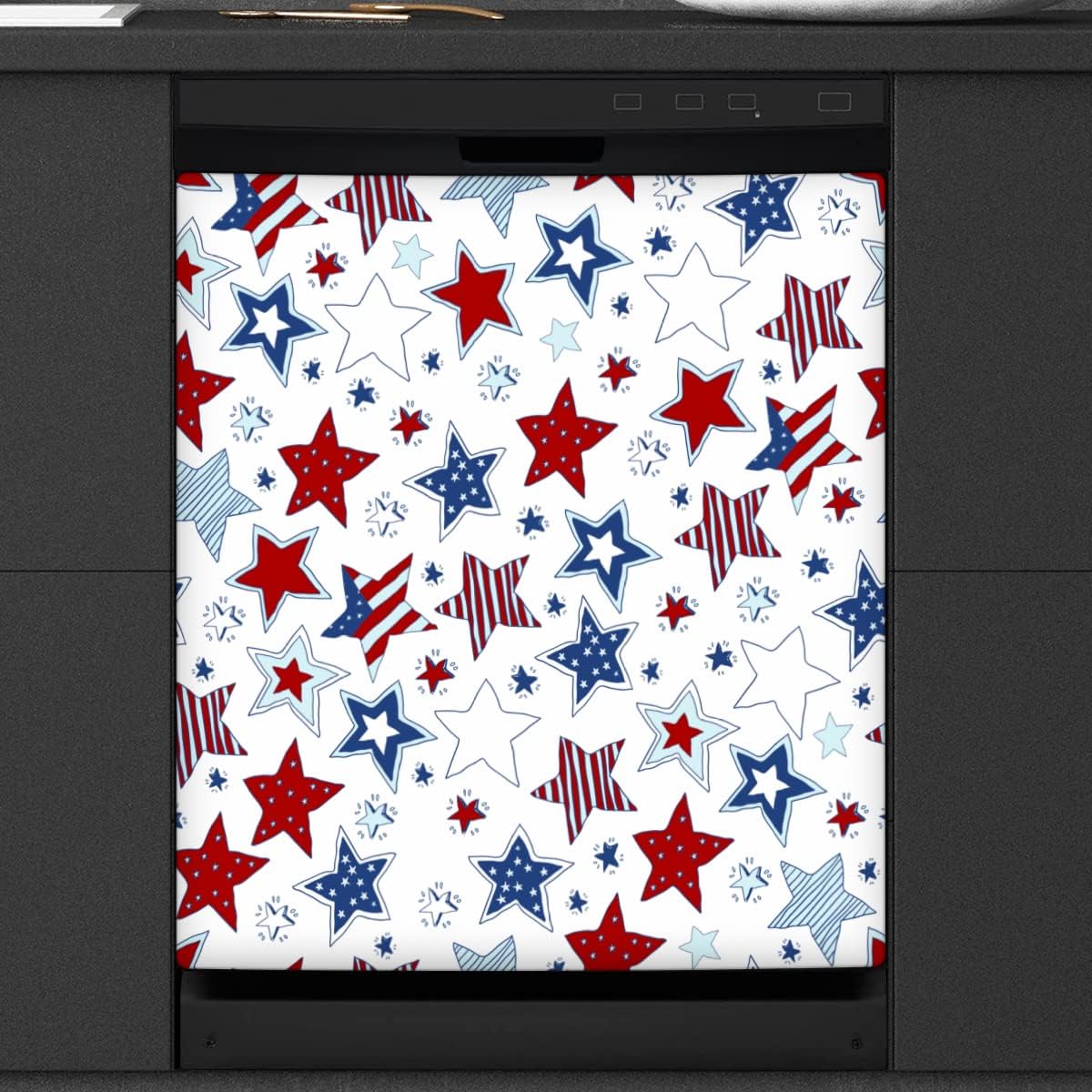 Star Pattern Dishwasher Magnet Cover, American Flag Magnetic Dishwasher Door Sticker Decorative Refrigerator Cover Sheet Magnet Panel Decal for Kitchen Home Appliance 23"x26"
