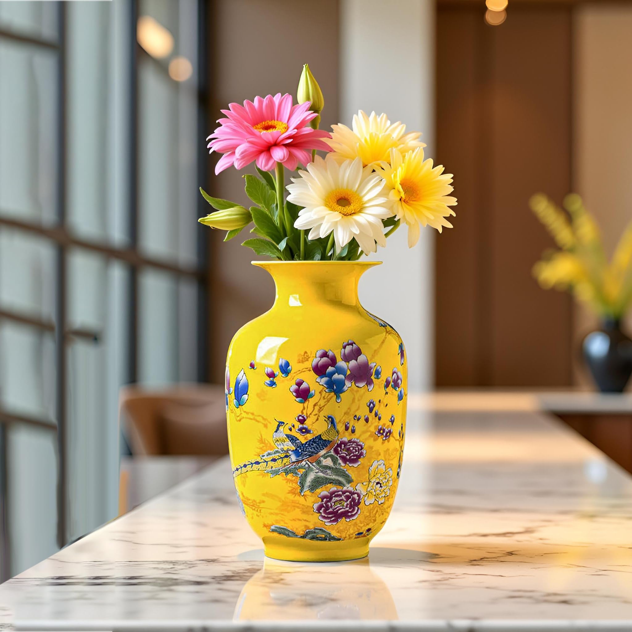 MTME Figurki porcelanowe, Jingdezhen paw dekoracyjny wazon na kwiaty, wystrój domu, prezenty ślubne, estetyczna rzeźba wystrój domu (Bażant Y)
