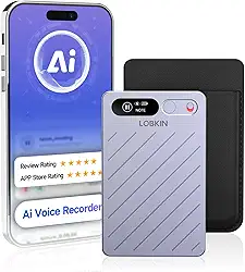 LOBKIN Gravador de Voz com IA, Gravador de Voz Digital de 64 GB com Estojo, Controle por Aplicativo, Transcrição e Resumo com IA, Suporta 152 Idiomas para Conferências, Chamadas e Trabalho
