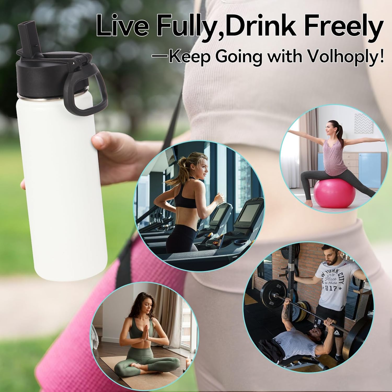 Volhoply 20oz Insulated Stainless Steel Water Bottle With Straw Lid Bulk 4 Pack,Not Suitable for Sublimation,Kids Double Wall Vacuum Cups with Handle,Reusable Outdoor Sports Metal Bottles(White,4)