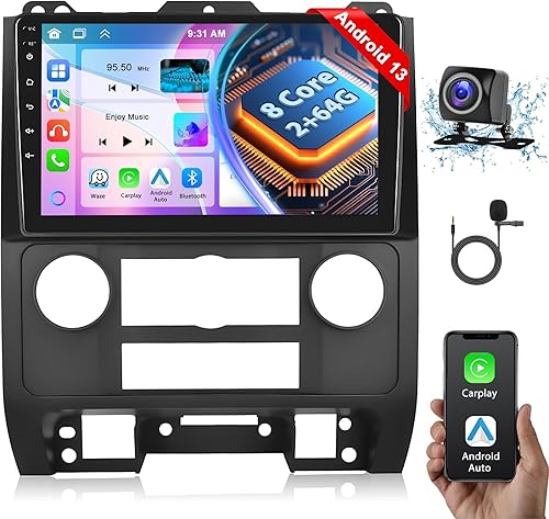 Miniatura 1 de Podofo Carplay Android Auto2+64G Estéreo de coche para Ford EscapeKugaMazda Tribute 2007-2012, 9 pulgadas IPS pantalla táctil receptor de radio de