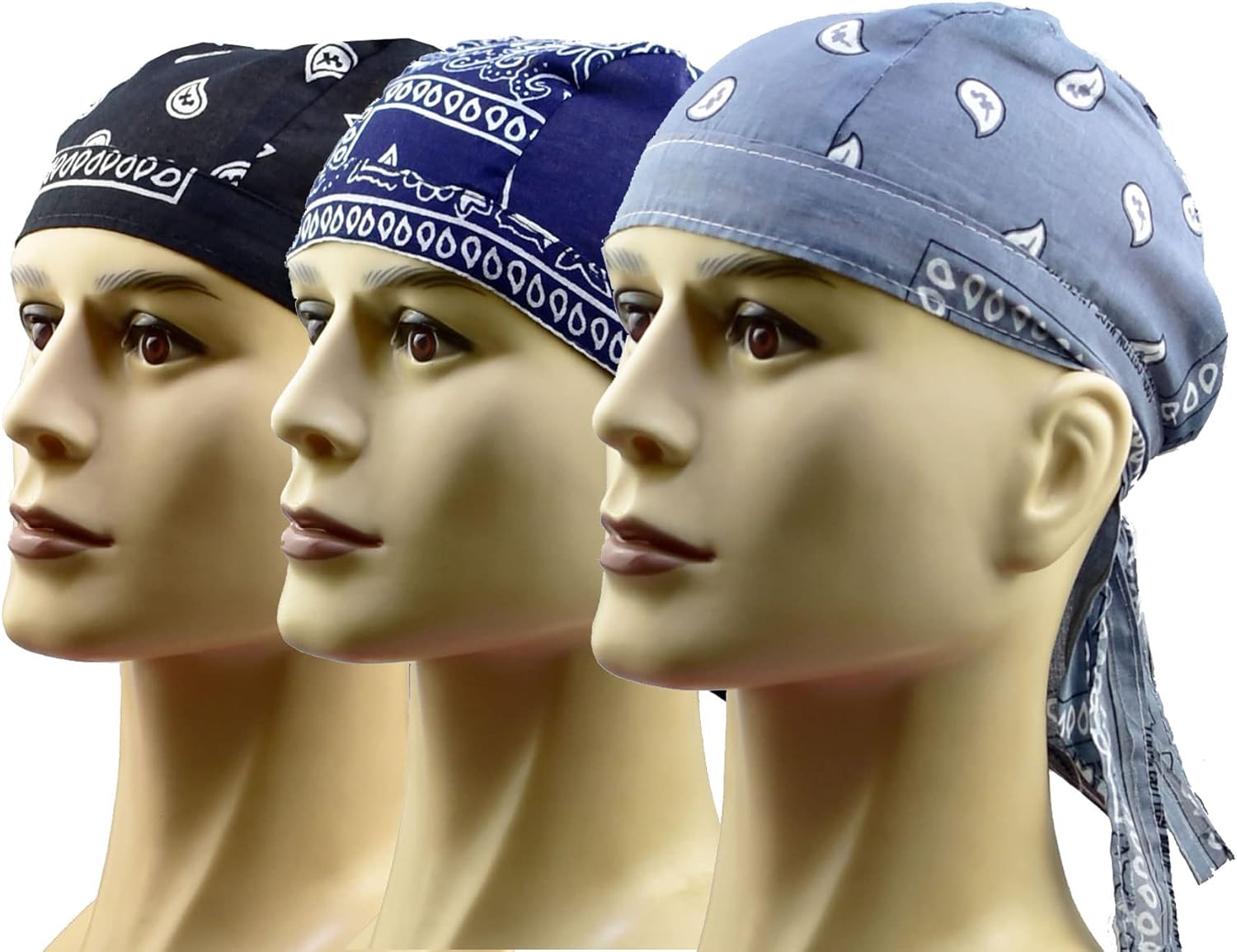 Doo Rags Skull Caps for Men, 3 Pack Cotton Tail Beanies Do Caps, Soft ...
