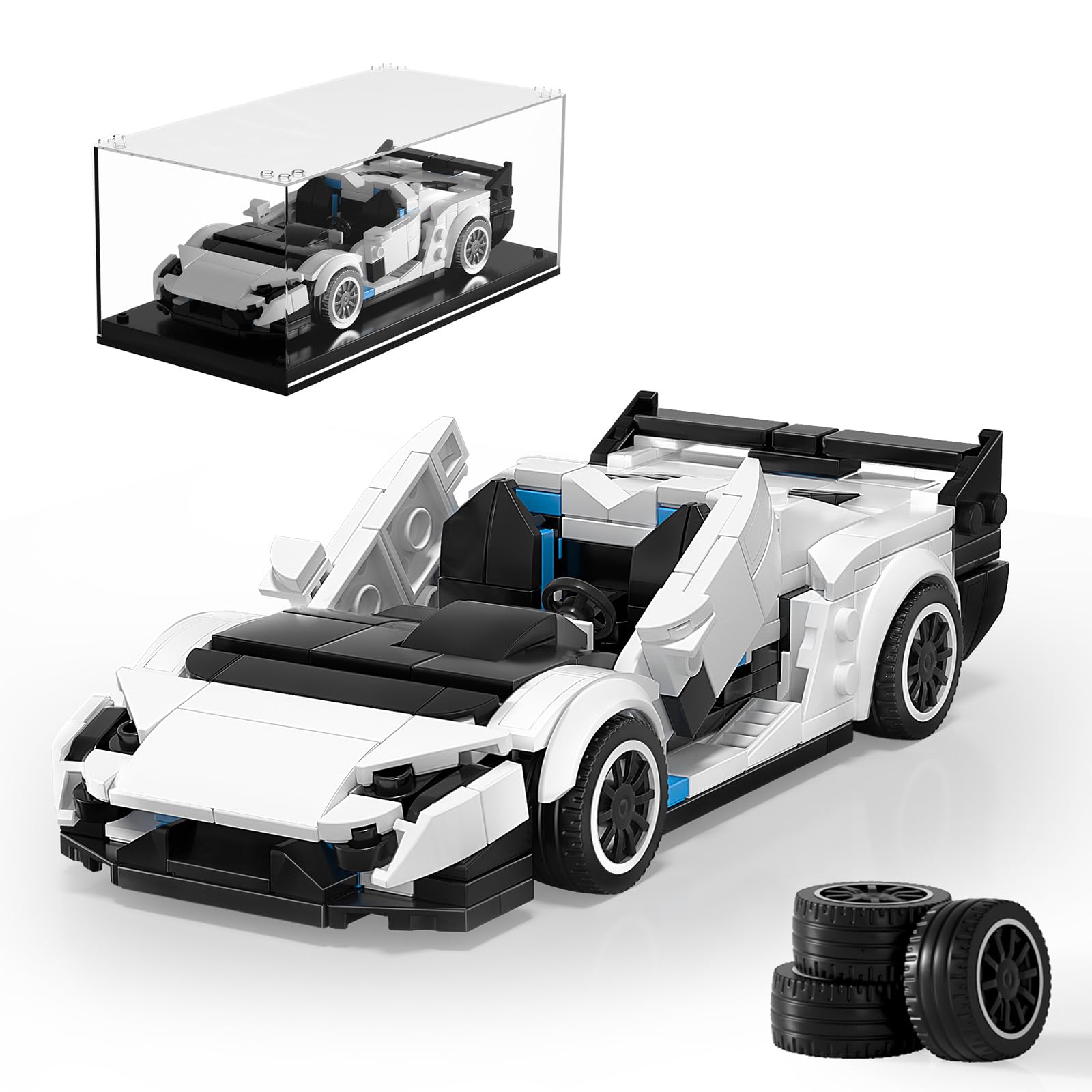 Mould King 27110 Technik Speed Champion Sports Car Clamping Blocks Cabriolet Car Building Blocks with Acrylic Display Case Gifts for Adults (395 Pieces)