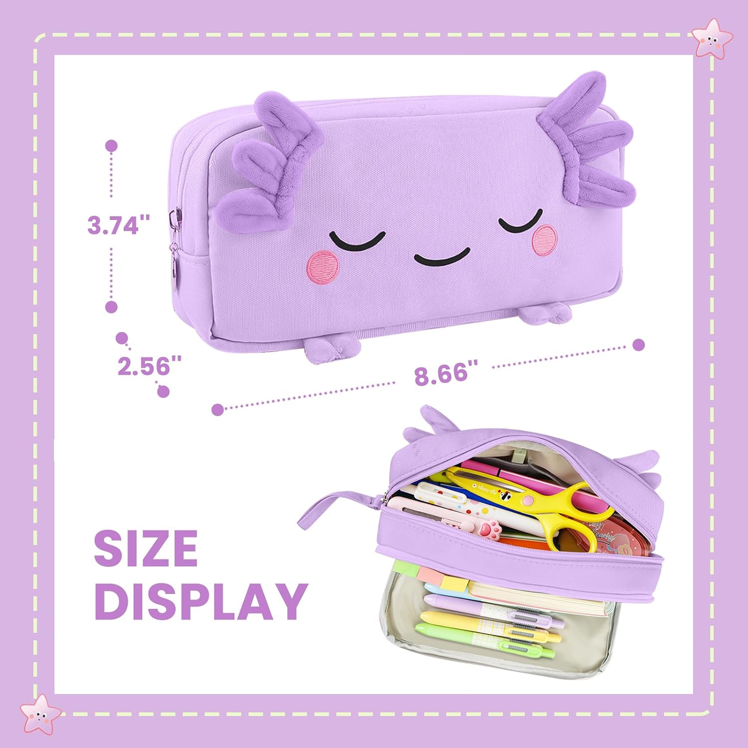 Axolotl Pencil Case, Pencil Case For Girls Kids, Salamander Pen Box For School, Large Capacity Pen Pouch,School Supplies Bag for Kids (Purple)