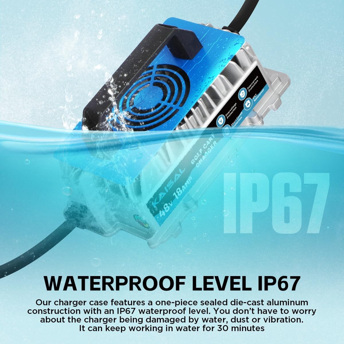EZGO Golf Cart Charger 48 Volt 18 AMP Golf Cart Battery Charger 1250W for 48V EZ-GO RXV & TXT IP67 Waterproof 48V EZGO Charger 4-6 hrs Full Charge, 16FT Cable, for Lead-Acid Battery - Image 6