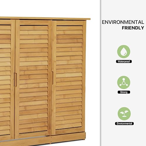 Miniatura 9 de Magshion Armario de almacenamiento de bambú de 5 niveles, de pie con puertas de obturador, organizador de zapatos independiente para entrada,