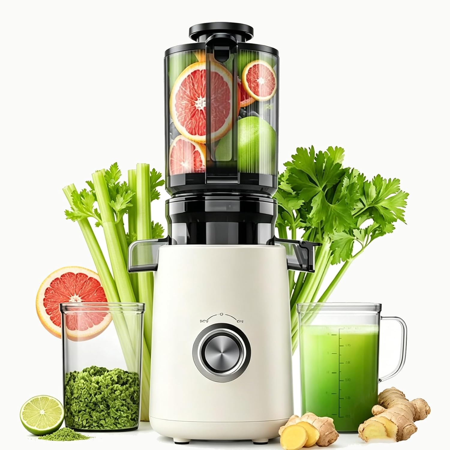Wide-Mouth Slow Juicer for Whole Fruits. Cold Press Juicer with Large Feed Chute, Easy Clean Masticating Juicer Machine for Vegetables and Fruits, Kitchen Use, Home Juice Making