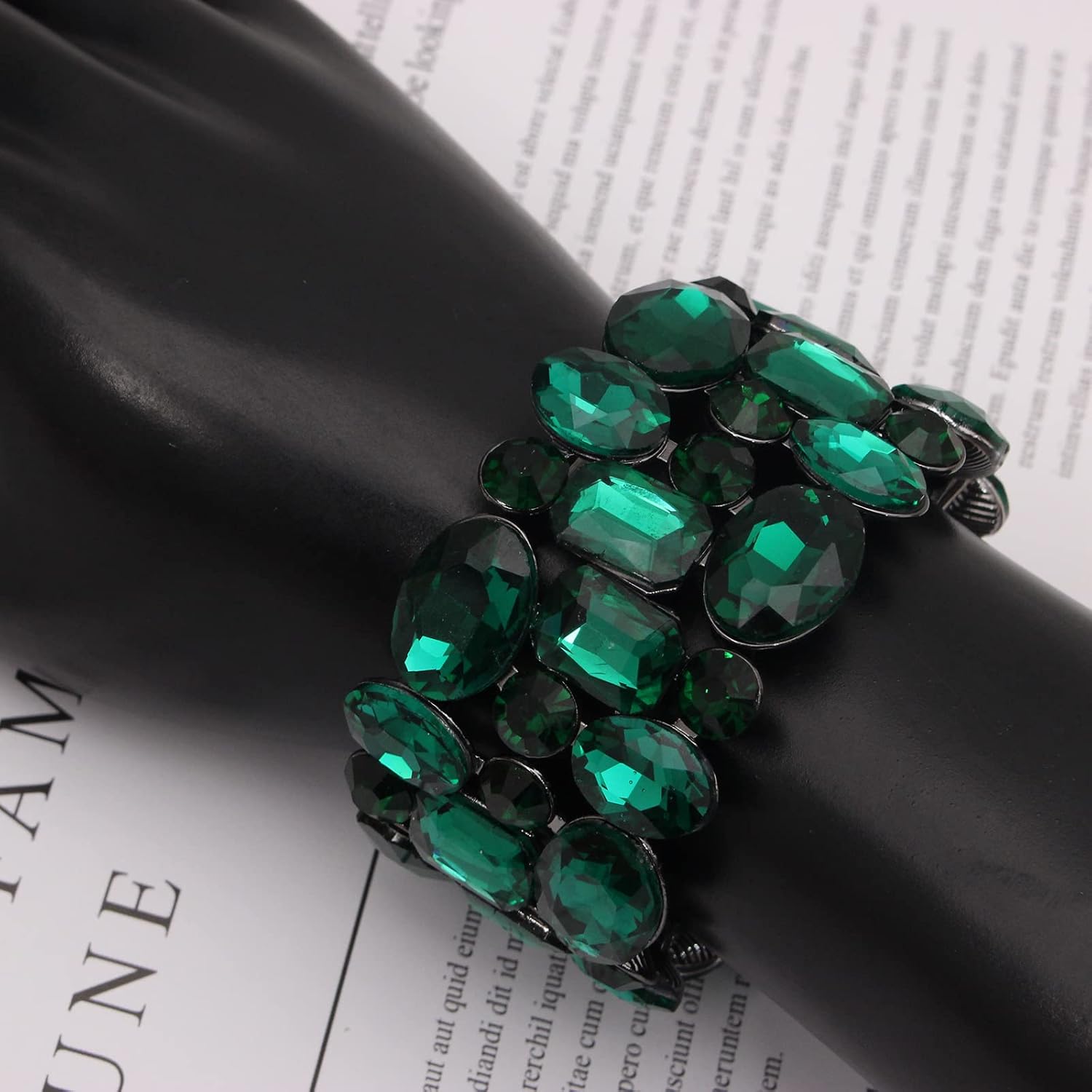 Women’s Wedding Bridal Crystal Leaf Flower Stretch Bangle Elastic Wide Bracelet Jewelry for Brides Bridesmaid - Image 2