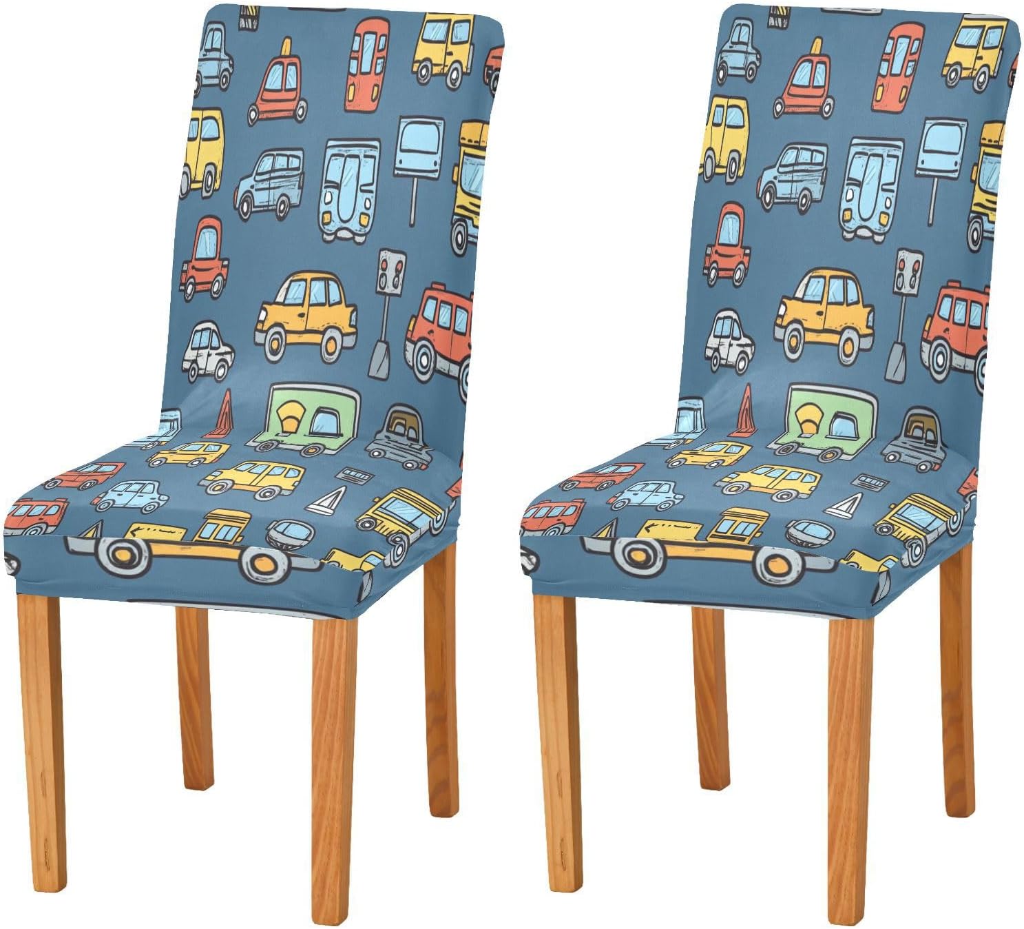 ALAZA Chair Covers for Dining Room, Traffic Signs Cartoon Transportation Cars Stretch Chair Cover Sets Chair Protector Removable Washable for Ktichen Restaurant Hotel