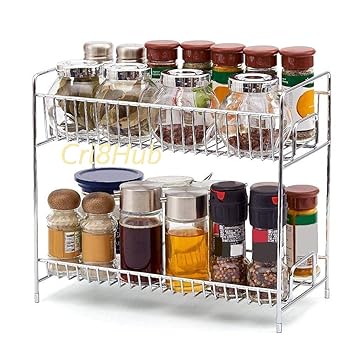Cri8Hub Heavy Stainless Steel Spice Rack/Fruit & Vegetable Rack/Kitchen Storage Organizer and Bathroom Rack - [41 x 20 x 37 cm] (Spice Rack Stand for Kitchen/Multipurpose Rack, Step Shelf