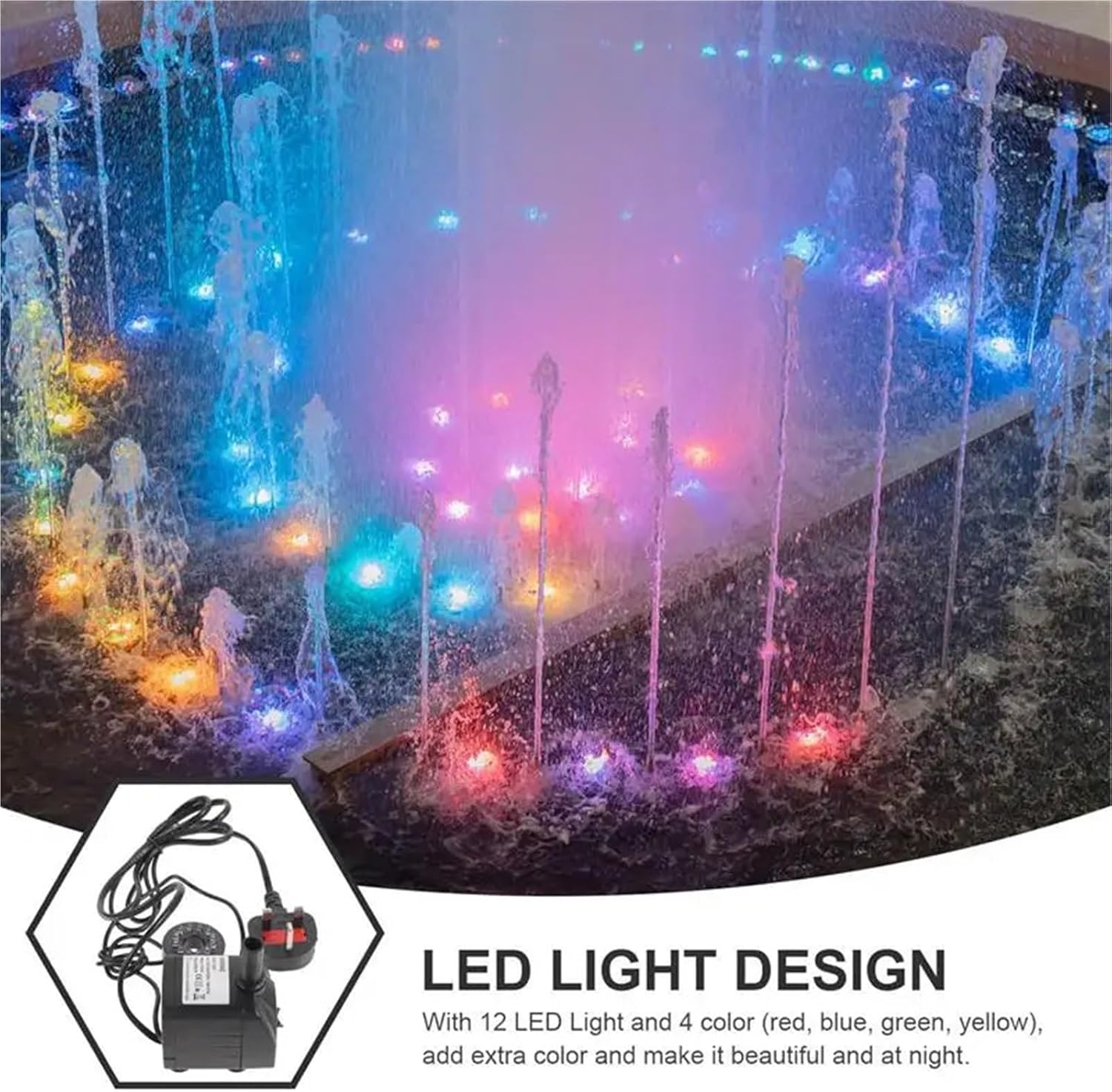 3 25W Submersible Water Pump 12 LED Colors Adjustable Rate for Aquarium Fountains Ponds Fish Tank Hydroponic Systems US EU(5W EU Plug)