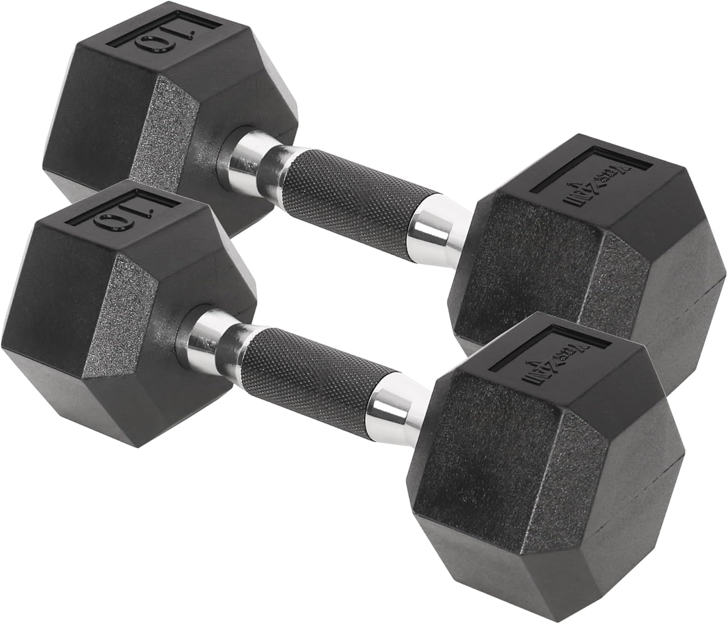 Yes4All Chrome/Rubber Grip Encased Hex Dumbbells – Hand Weights With Anti-Slip 10-30 LBS Pair