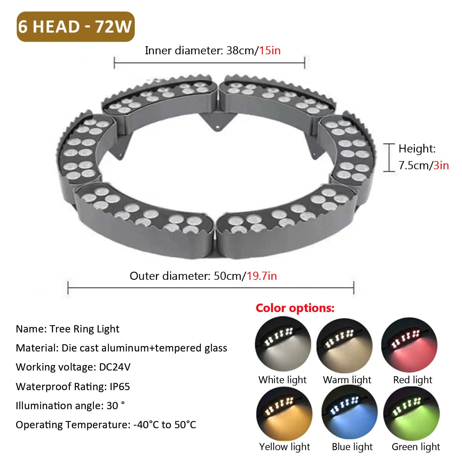 Generisch Lampa ogrodowa LED, 24 V, niskonapięciowa lampa pierścieniowa LED z palmą – wodoodporny reflektor krajobrazowy do ogrodów i willi, 6 zielonych reflektorów do oświetlenia zewnętrznego drzew i