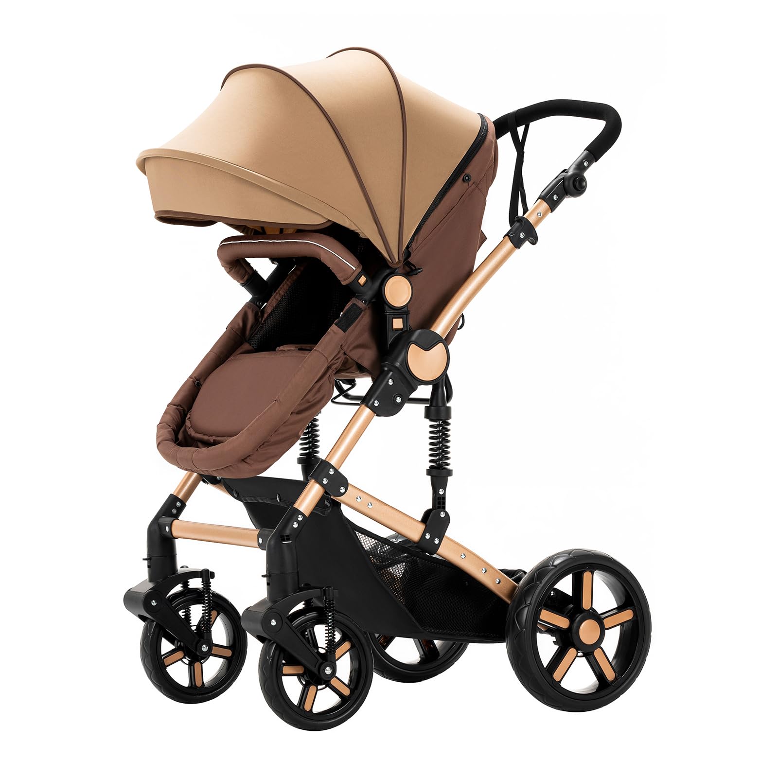 MoLi 3 en 1 Poussette Combinée Poussette Citadine Landau Poussette Canne Poussette Système de Voyage pour Bébé Poussette Paysage Haute pour Bébé Inclinable Pliable Poussette Standard (588 Khaki New)