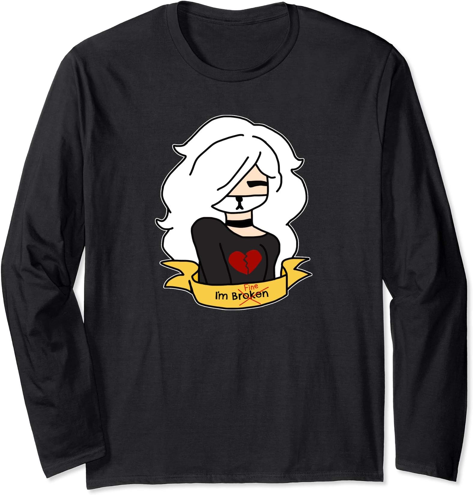 I'm Fine I'm Broken Emo Goth Girl T Shirt Gift Animal Anime