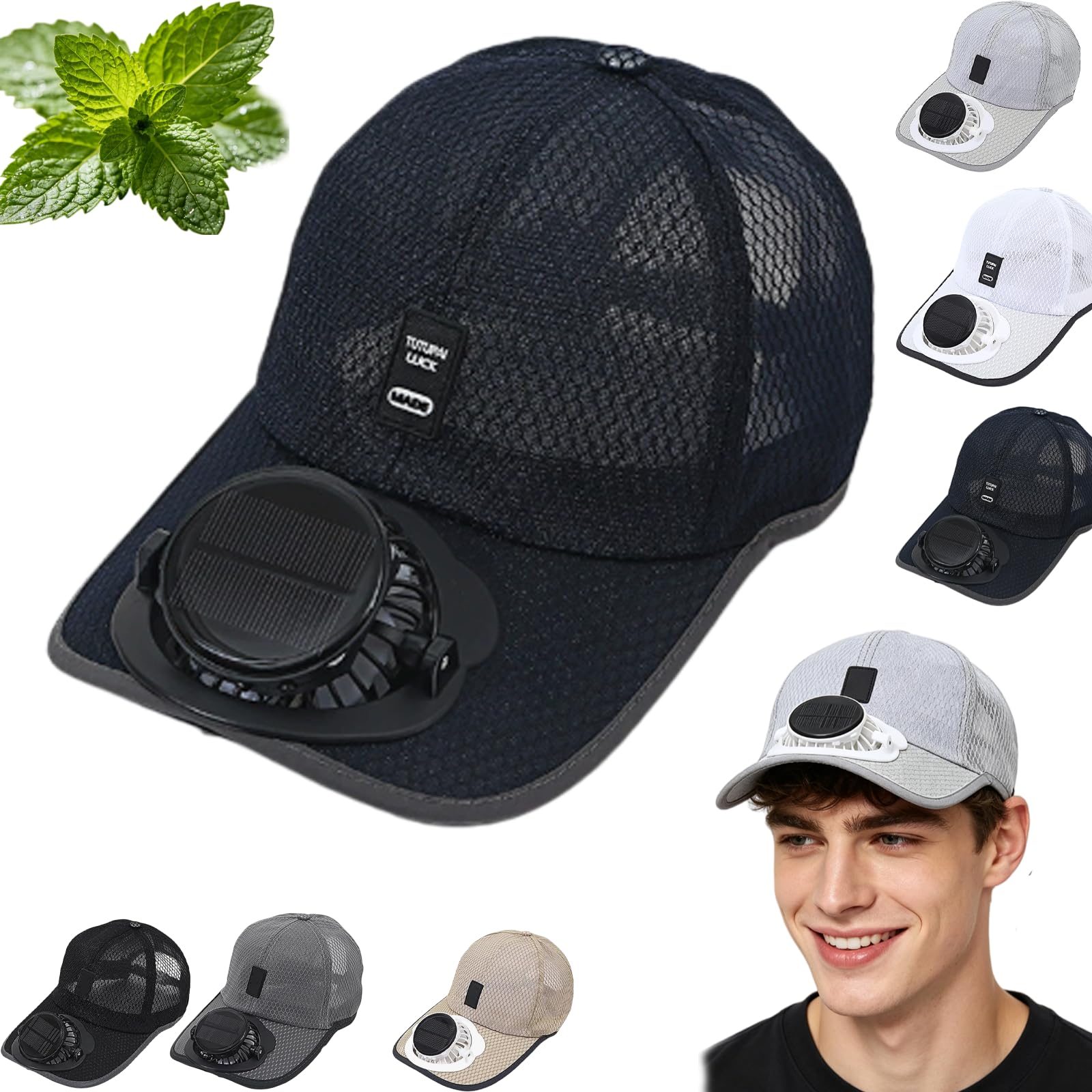 Uirpk Navy Blue Cap With Fan, Solar Fan Cap,Solar Fan Cap For Outdoor Adventures,Solar Rechargeable Peak Cap, Usb & Solar Powered Breathable Fan Cap Breathable Sun Hat Baseball Cap (Navy Blue)