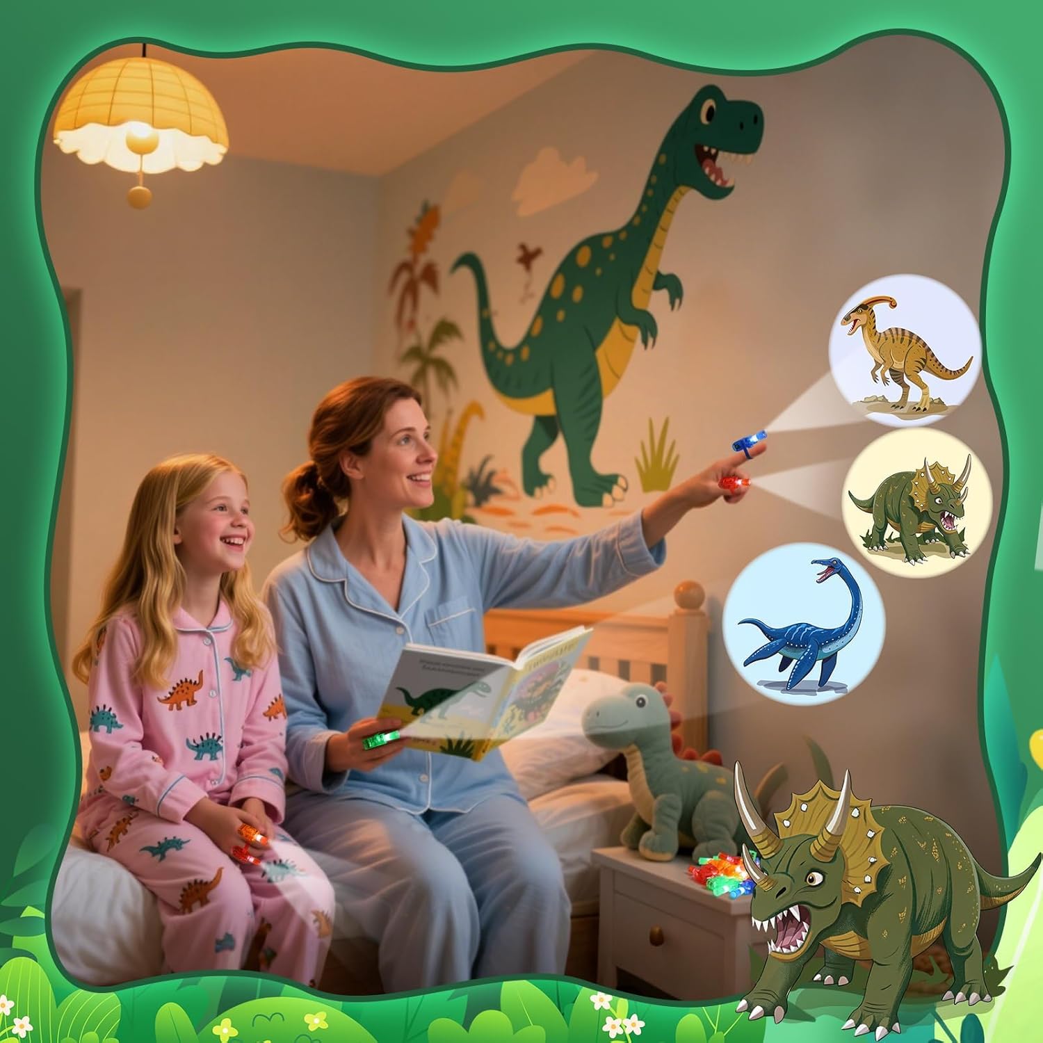 24 Pack Dinosaur Party Favors Light Up Finger Lights for Kids, Dinosaur Birthday Glow in the Dark Party Supplies, LED Finger Lights Bulk for Goodie Bags Stuffers Classroom Prizes Gifts