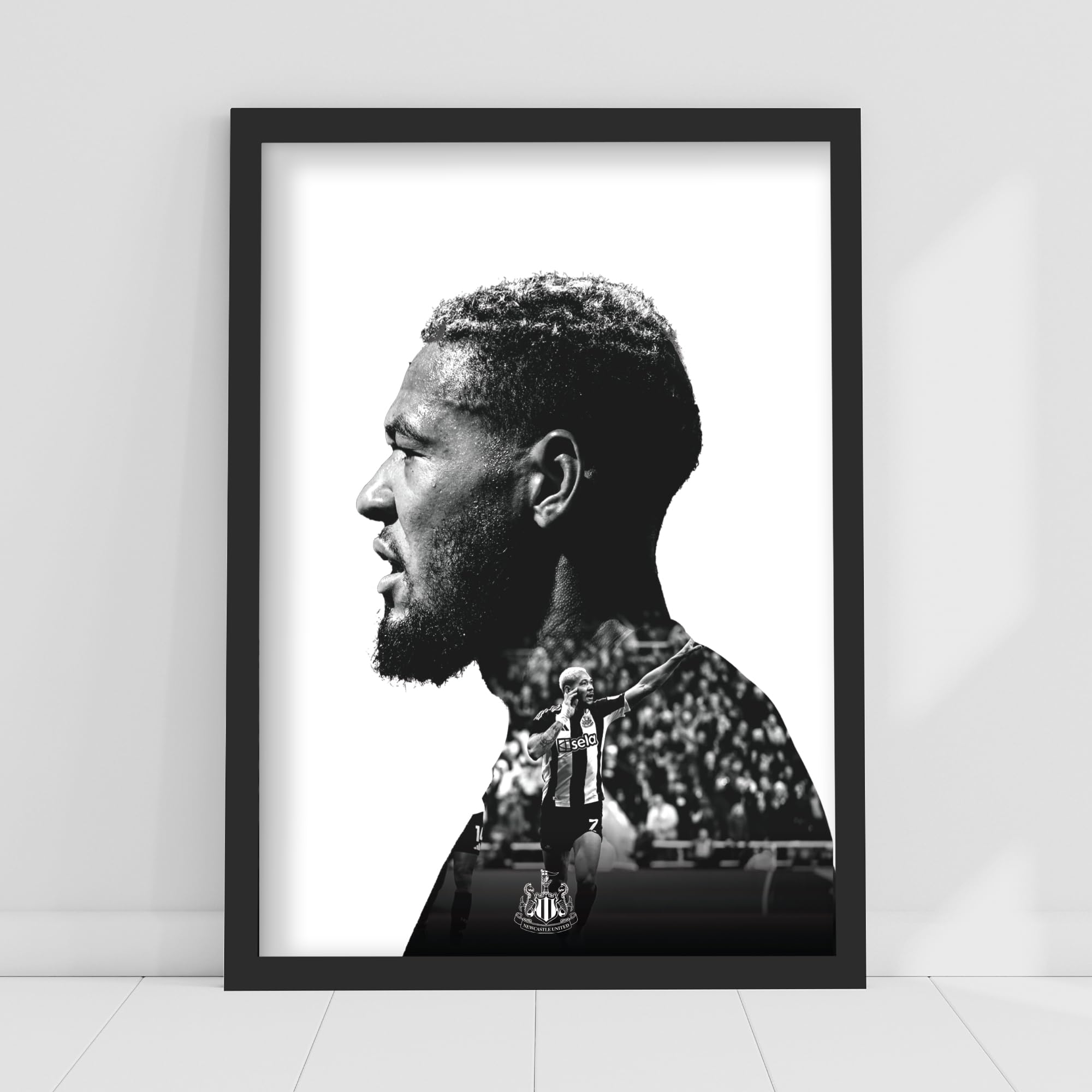 Themed Newcastle United Joelinton Black and White Portrait Print (21cm x 29.7cm - A4)