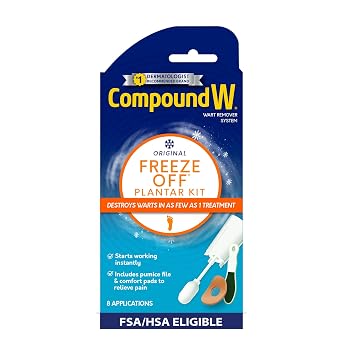 Compound W Freeze Off Wart Removal System | Maximum Freeze Off for Plantar| 8 Application and 8 Cushion Pads