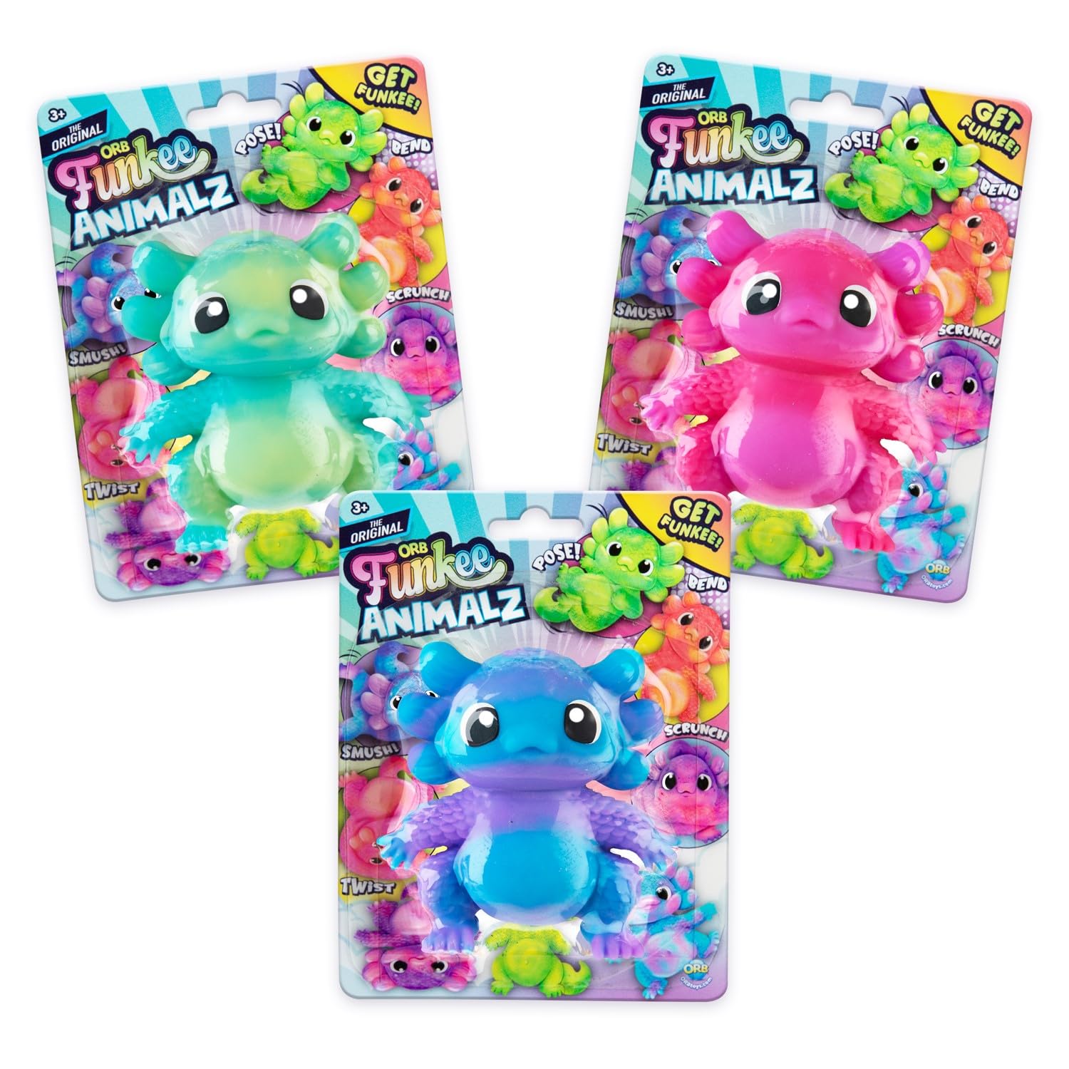 Amazon.com: ORB Funkee Animalz Squishy Axolotl Toy Mega 3 Pack