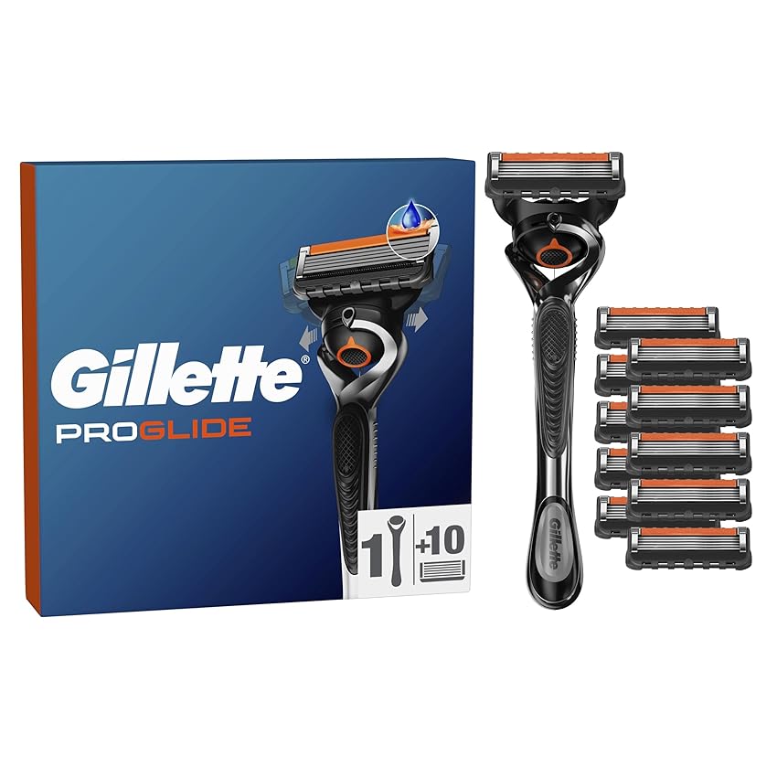 Gillette Proglide 1 Rasoio Barba Manuale, 10 Lamette Di Ricambio, Per una Rasatura Profonda, Con Doppia Lubrificazione Prima E Dopo Le Lame, Lama Barba Uomo