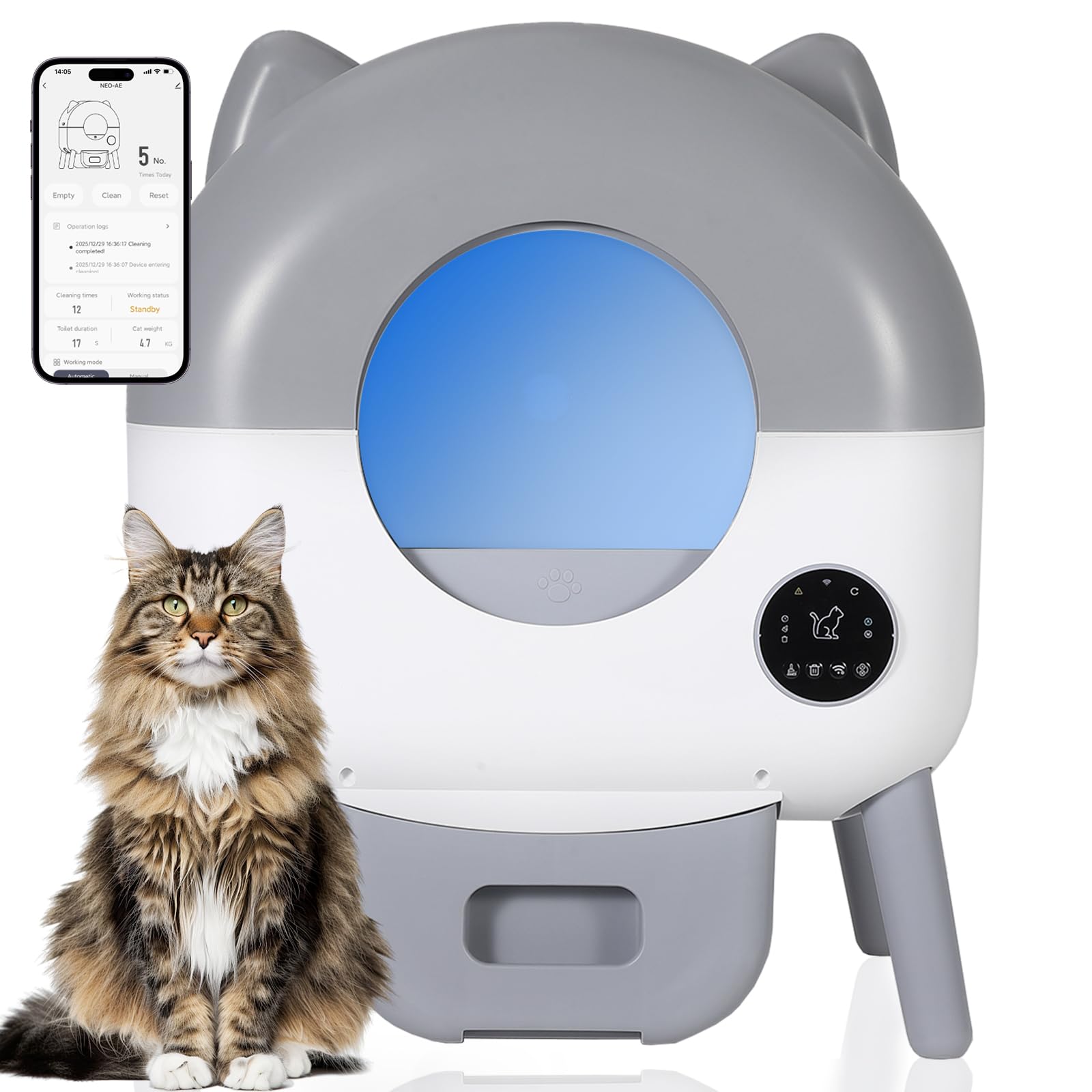 Automatic Self-Cleaning Cat Litter Box for Multiple Cats – 76L Large Capacity – App Control – Anti-Pinch & Safety Sensors – Quiet, Easy to Clean – Includes Garbage Bag Roll