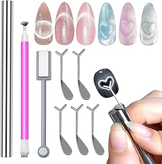 WOKOTO 3pcs Cat Eye Magnets For Nails With 5 Pcs y-Shape Template For Heart Cat Eye Nail Magnet Tools Set, Dual-End Large Cylinder Powerful Nail Magnet For Nail Art, Flower Heart Magnet For Nails