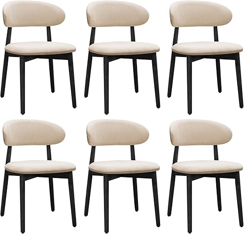 Vista 10 de Juego de 4 sillas de comedor estilo granja, sillas de cocina tapizadas de tela moderna de mediados de siglo, sillas de comedor de madera con Light