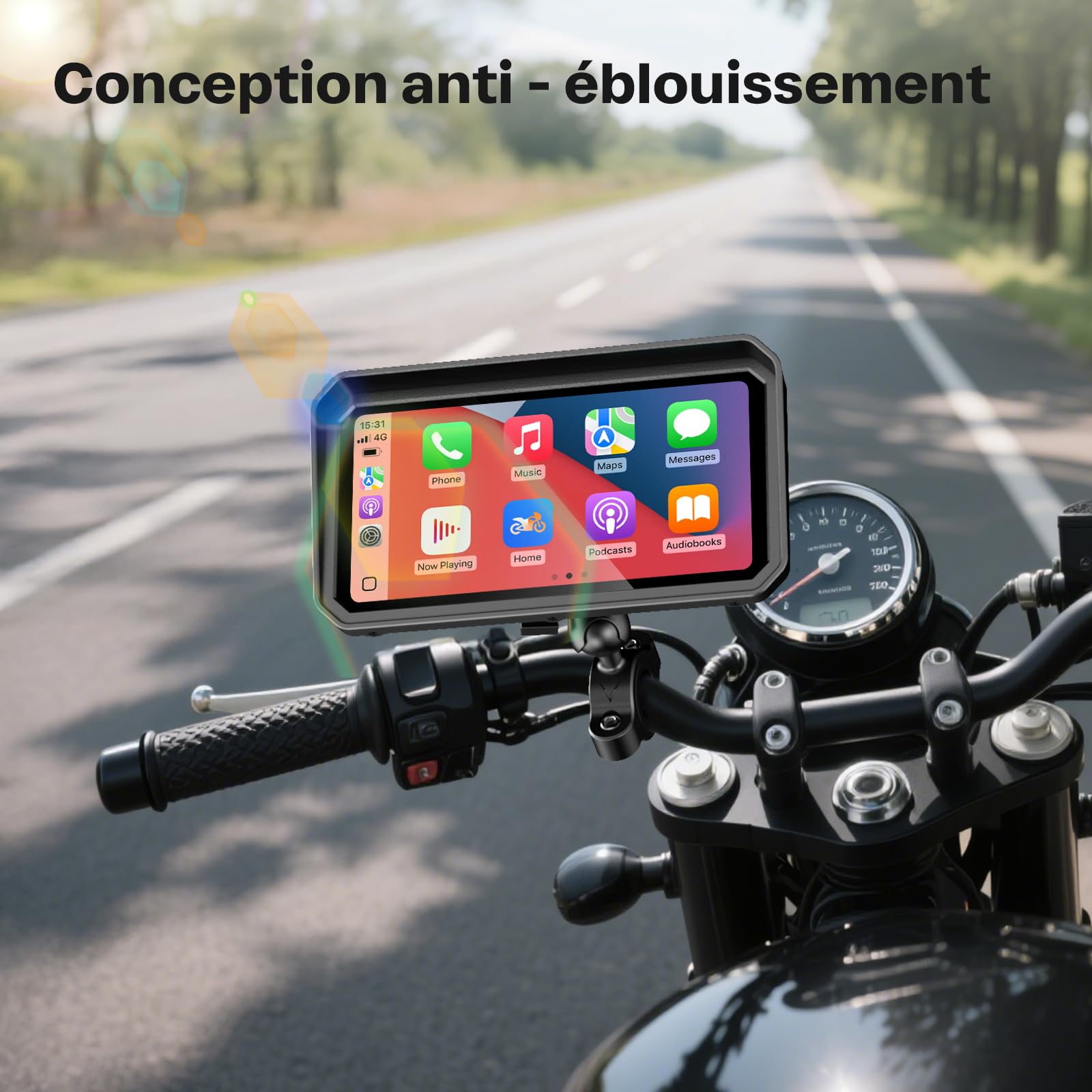 WonVon CarPlay 6.25 Pouces Système de Navigation GPS pour Moto avec Apple CarPlay et Android Auto écran Portable avec Double Bluetooth, Navigation, Siri, Google Assistant Support magnétique