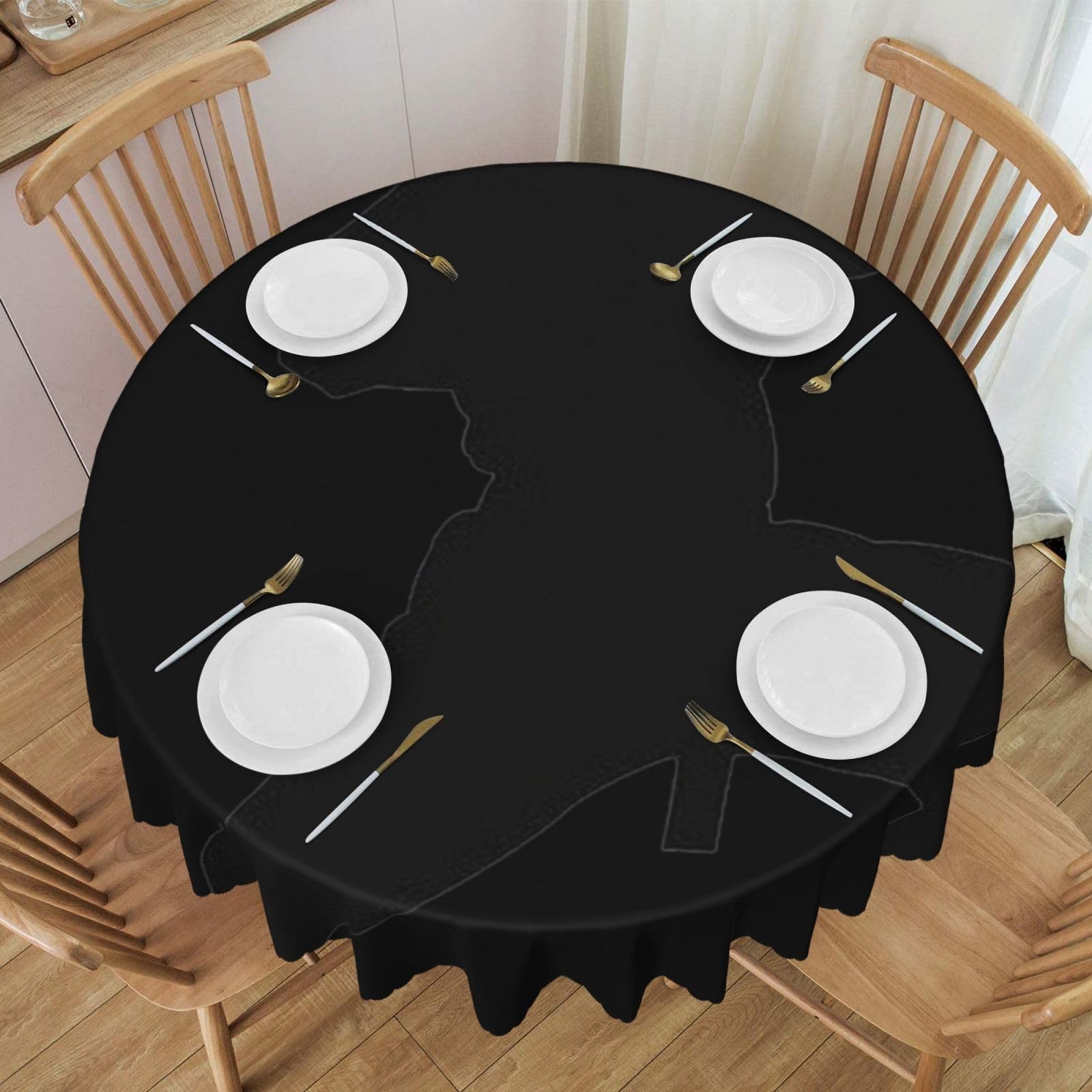 DCEHGEW 60 In Round Tablecloth with Lace, karates Printed Oilproof & Washable Fabric Picnic Table Cloth Table Covers
