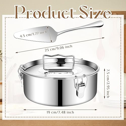 Miniatura 2 de 2 moldes de flan de acero inoxidable para hornear de 7.5 x 7.5 x 2.95 pulgadas, molde redondo para flan con tapas y 2 espátulas para hornear, pudín,