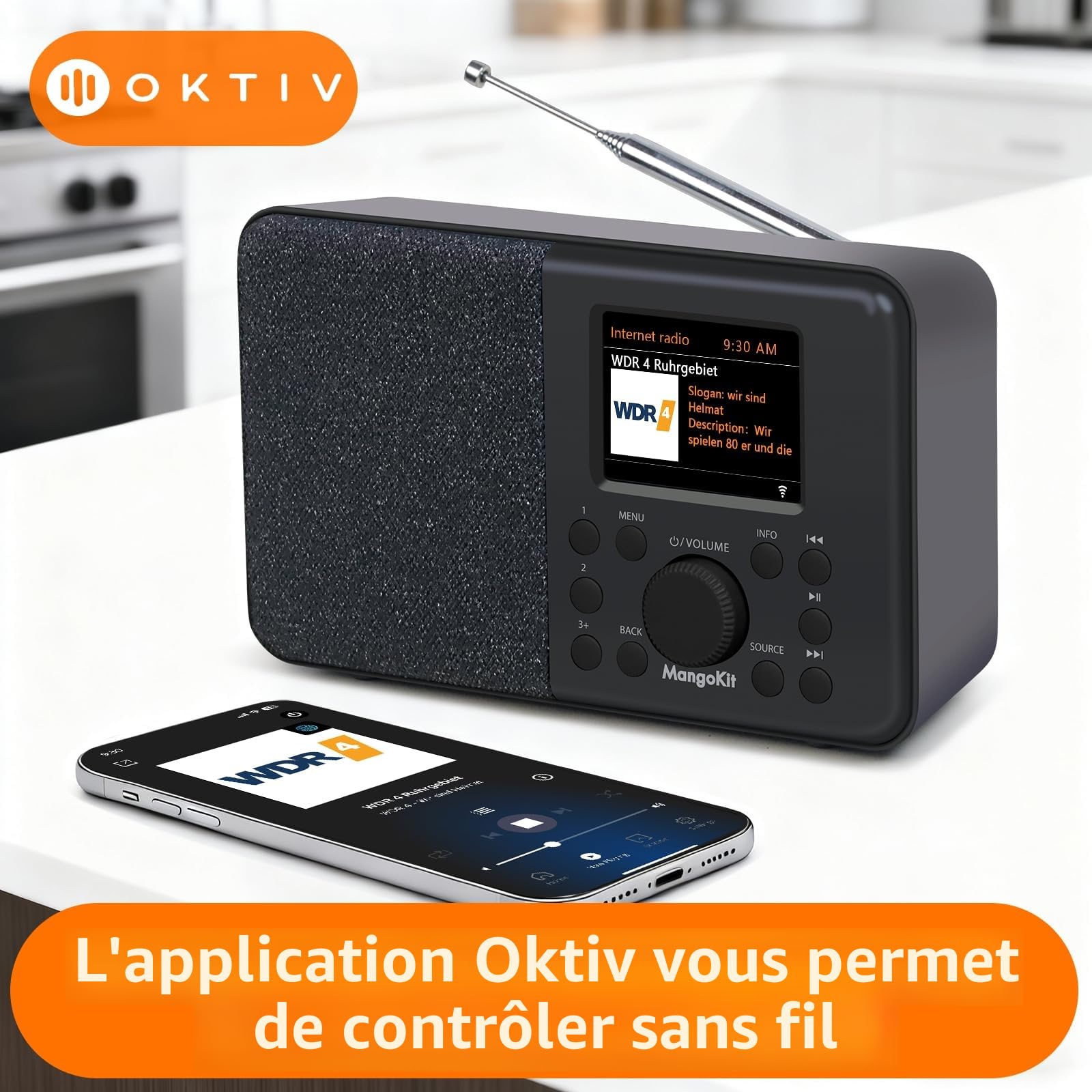 Radio Internet DAB/DAB+ WiFi avec Bluetooth FM Double Alarme Cuisine Noir