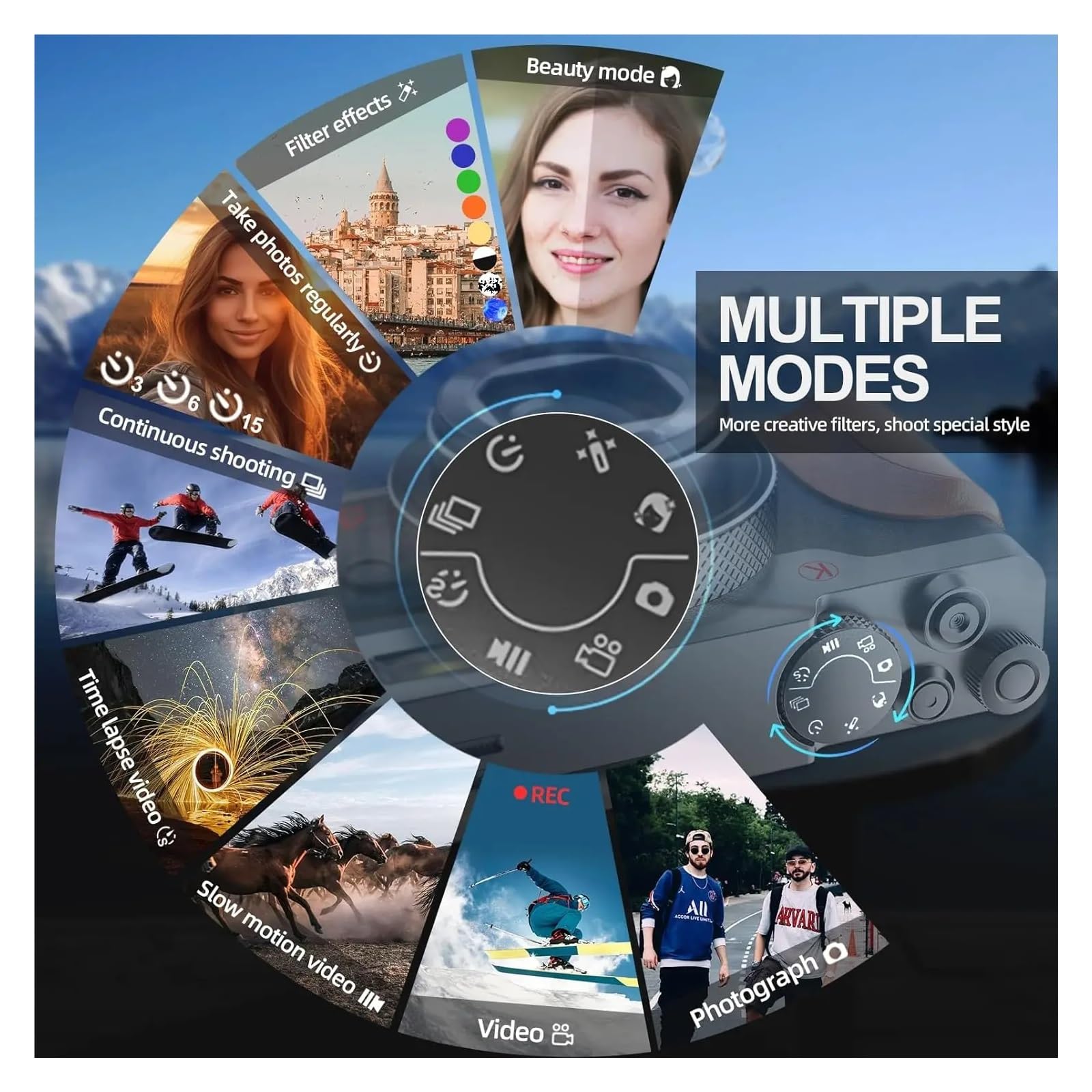 Cámara Digital Cámaras De 56MP For Fotografía Vlogging 4K Pantalla Abatible 180 ° Apuntar Y Disparar Enfoque Preciso(Black)