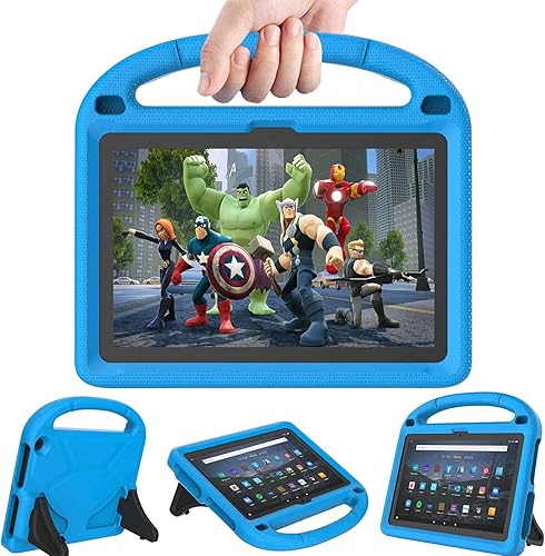 Funda para tablet Apple para tableta de Apple, iPad A8 LG, funda para tableta, con soporte, funda a prueba de niños con asa para niños, color azul