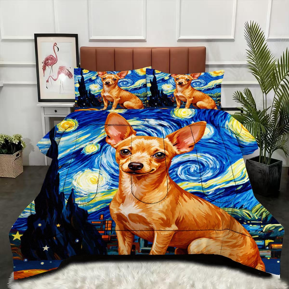 Couette grand format contre le froid parure lit motif chien et étoiles