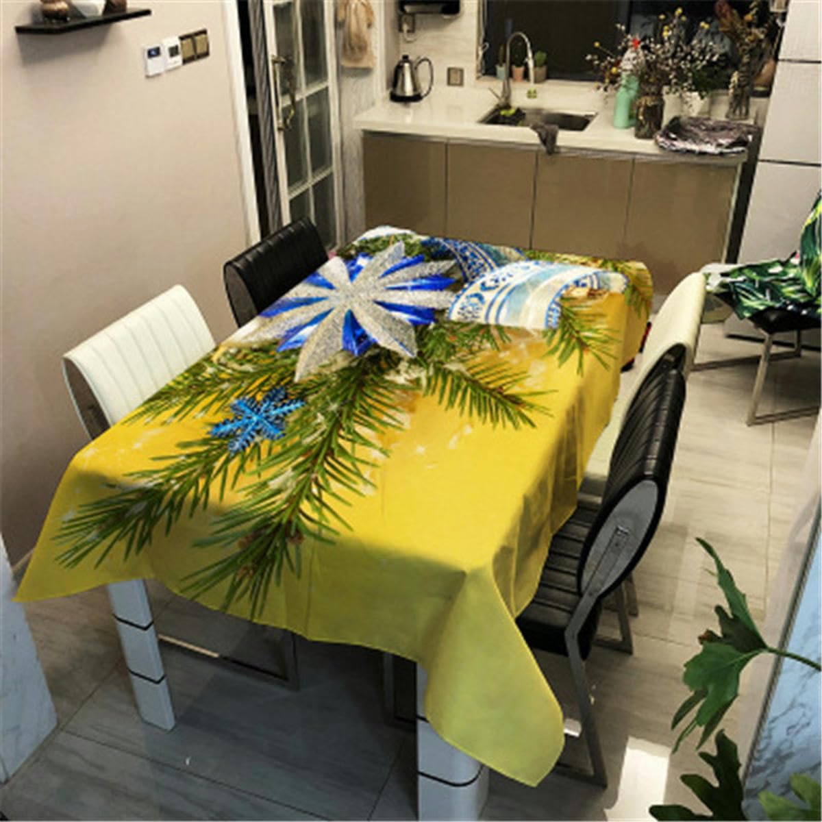 Mantel de Copo de Nieve de Alce Dorado Brillante navideño, Tela Oxford Impermeable, tapete de Mesa para Cocina, Restaurante, decoración del hogar, Cubierta de mesa-4-140x200cm55x78inch